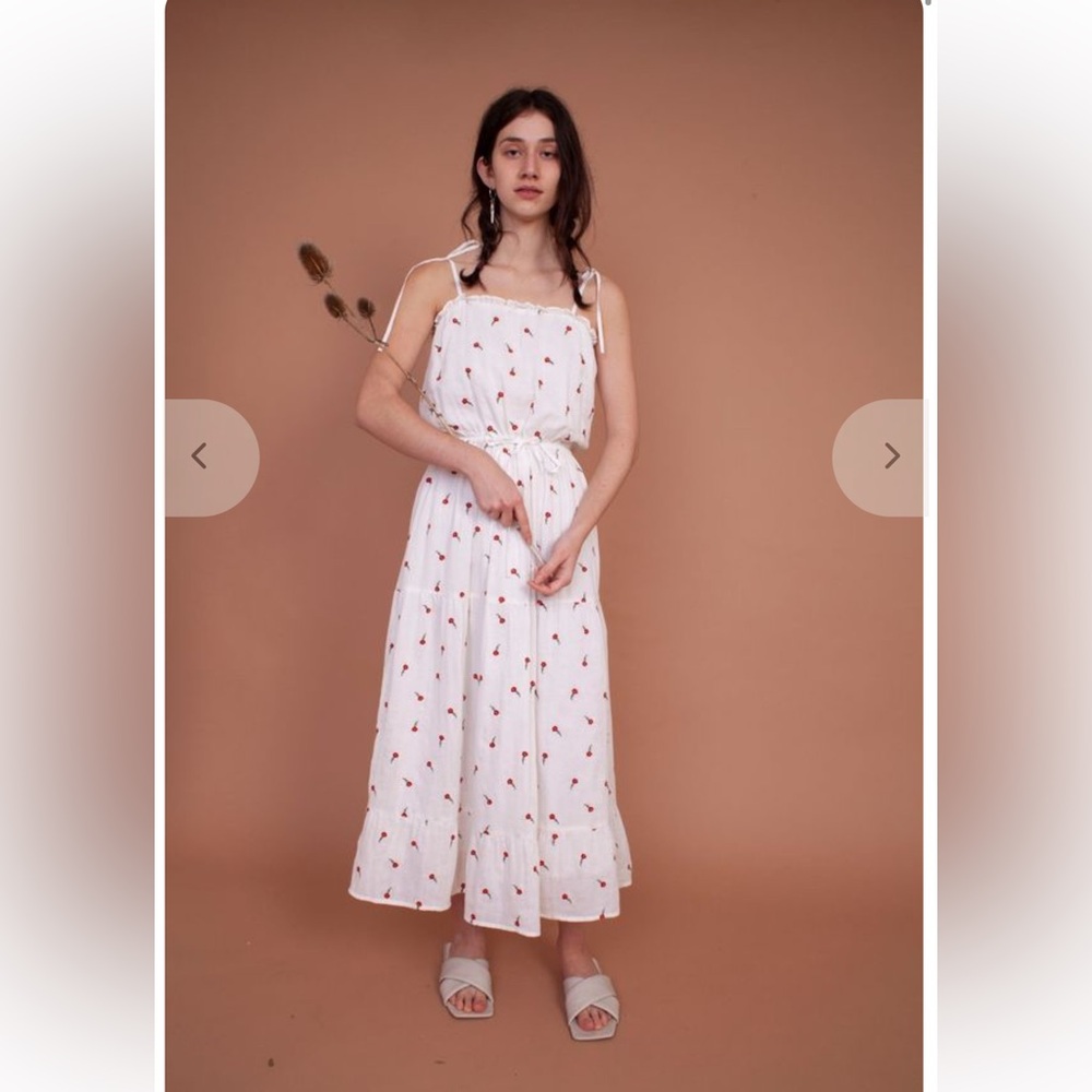 Meadows cotton floral embroidered white dress 4 S
